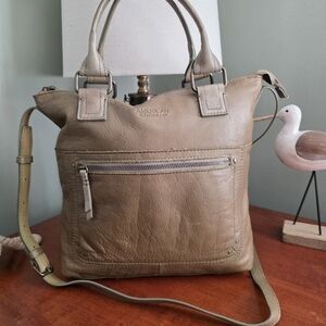 American Leather Co North South Tote Army Green Leather Crossbody Bag